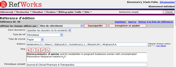 Capture d'écran de refworks